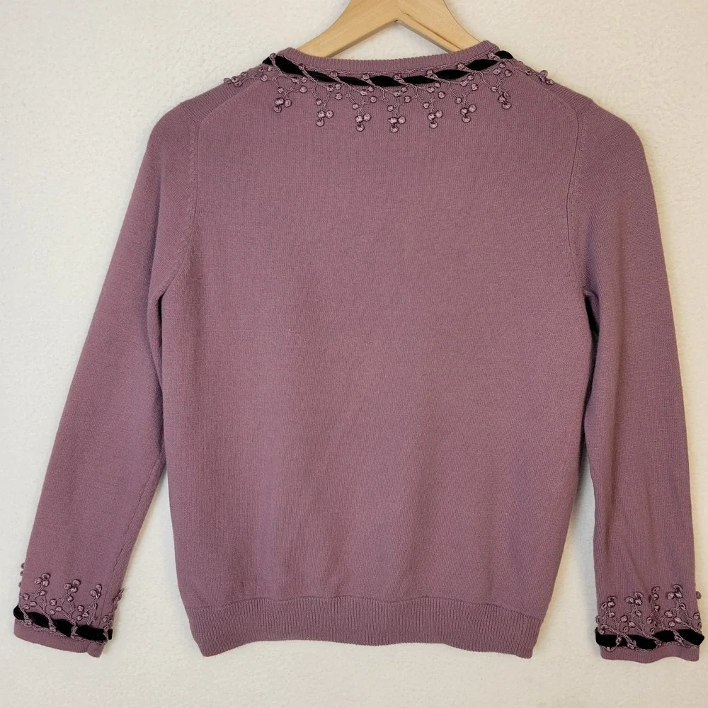 Free People Vintage Y2K Embroidered Cardigan M Velvet Trim Romantic Whimsigoth - Picture 4 of 10